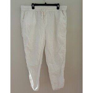 Caslon Womens Adjustable Waist Stretch 100% Linen White Chino Pants Size XXL